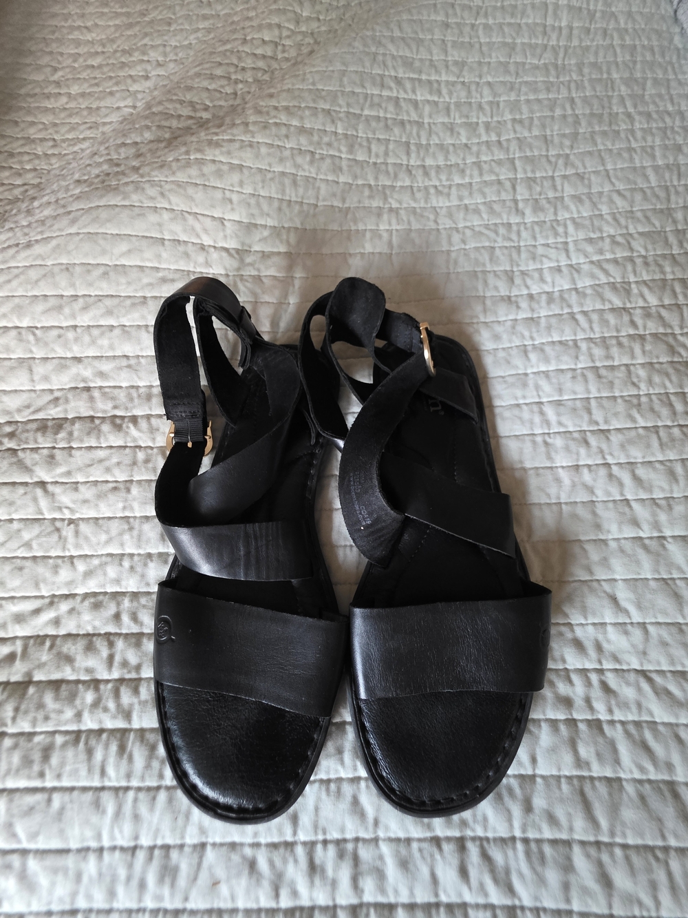 Born Black Leather Crossover Strap Sandals